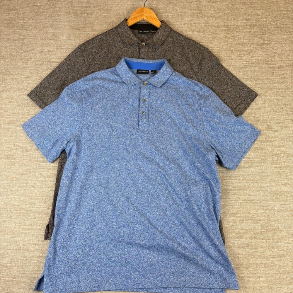 Lot 2 Paul Fredrick Space Dye Polo Shirts Mens L Blue Gray/Black EUC Golf Casual